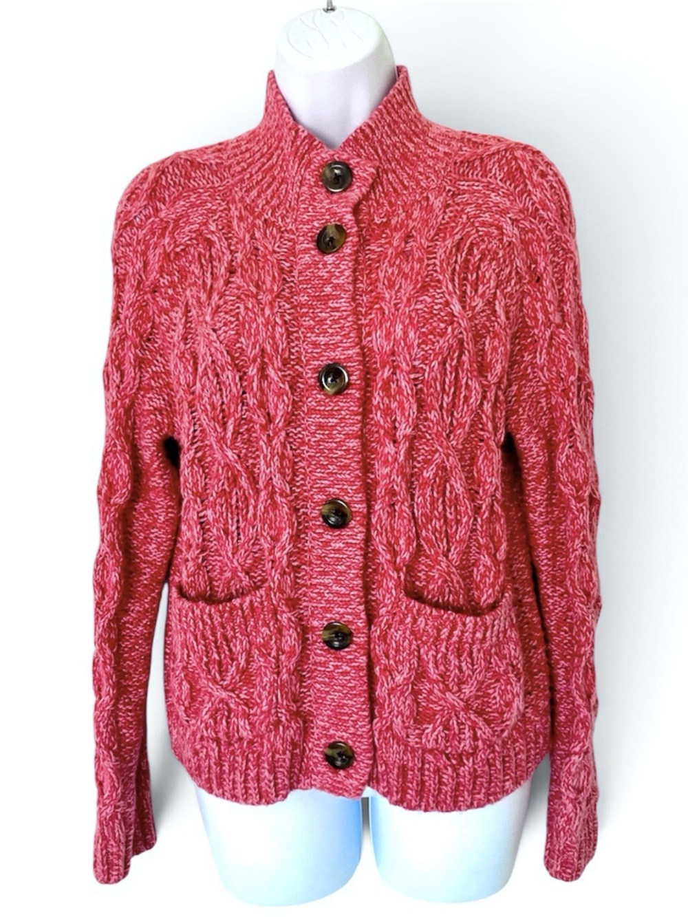 Women’s Watermelon Cable Knit Button-Up Sweater Cardigan, PM